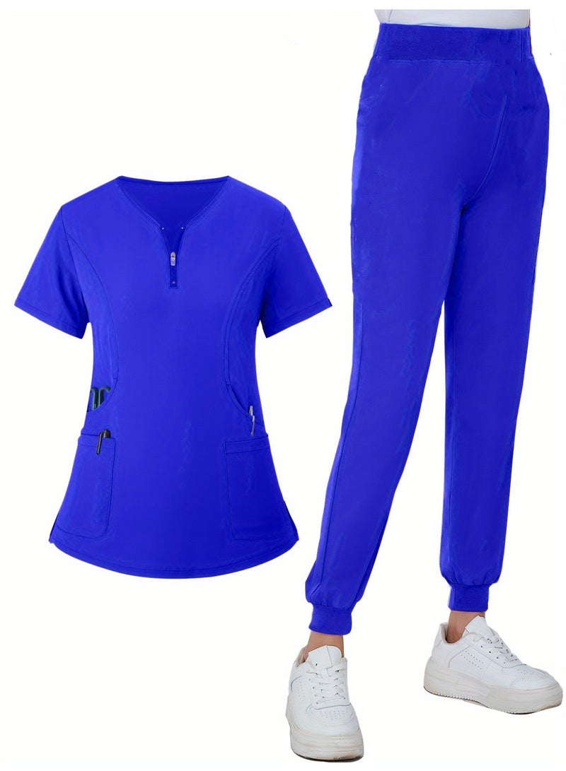 Loquat طقم مآزر طبية للنساء والرجال باللون الأزرق الملكي - Image 1