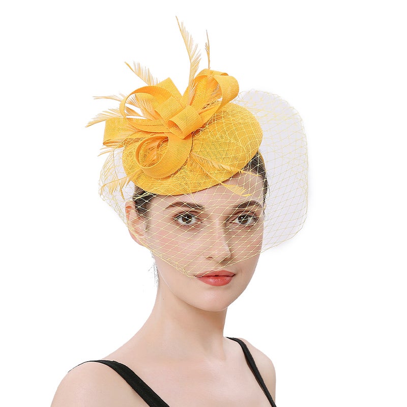 Women Fascinator Hat Tea Party Hat Mesh Veil Fascinator Headband Banquet Headdress - Image 1