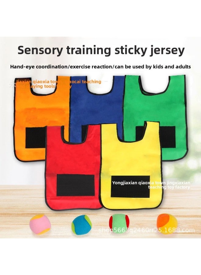 Sticky Jersey Vest Kindergarten Early Education Outdoor Tail Catching Training Equipment Physical Fitness Tail Catching-Color:One Piece Of Sticky Jersey, 2 Balls In Random Colors