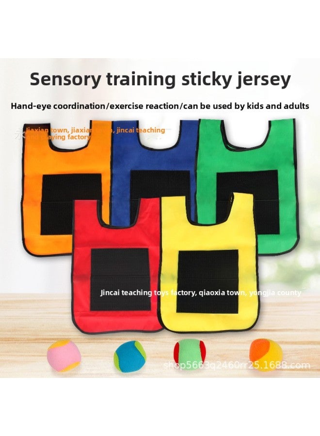 Sticky Jersey Vest Kindergarten Early Education Outdoor Tail Catching Training Equipment Physical Fitness Tail Catching-Color:One Piece Of Sticky Jersey, 2 Balls In Random Colors