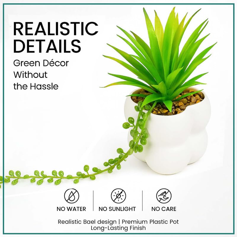 Go Hooked Artificial Plant with Plastic Pot 17cm | Decorative Succulent with Hanging Vine & Pebbles | Indoor Tabletop Plant for Home Décor, Office Desk, Living Room, Bedroom & Reception - Image 3