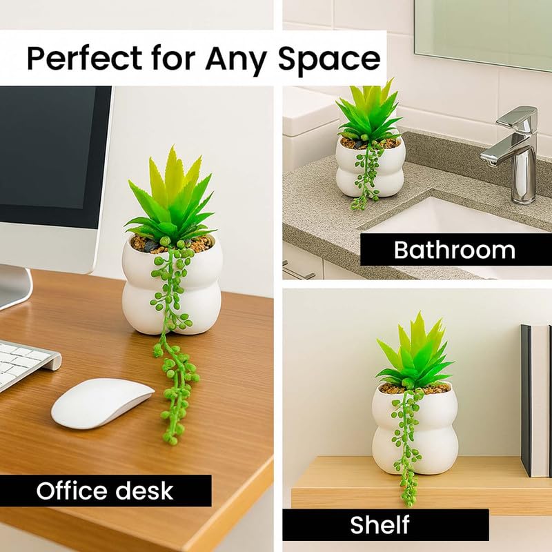 Go Hooked Artificial Plant with Plastic Pot 17cm | Decorative Succulent with Hanging Vine & Pebbles | Indoor Tabletop Plant for Home Décor, Office Desk, Living Room, Bedroom & Reception - Image 5