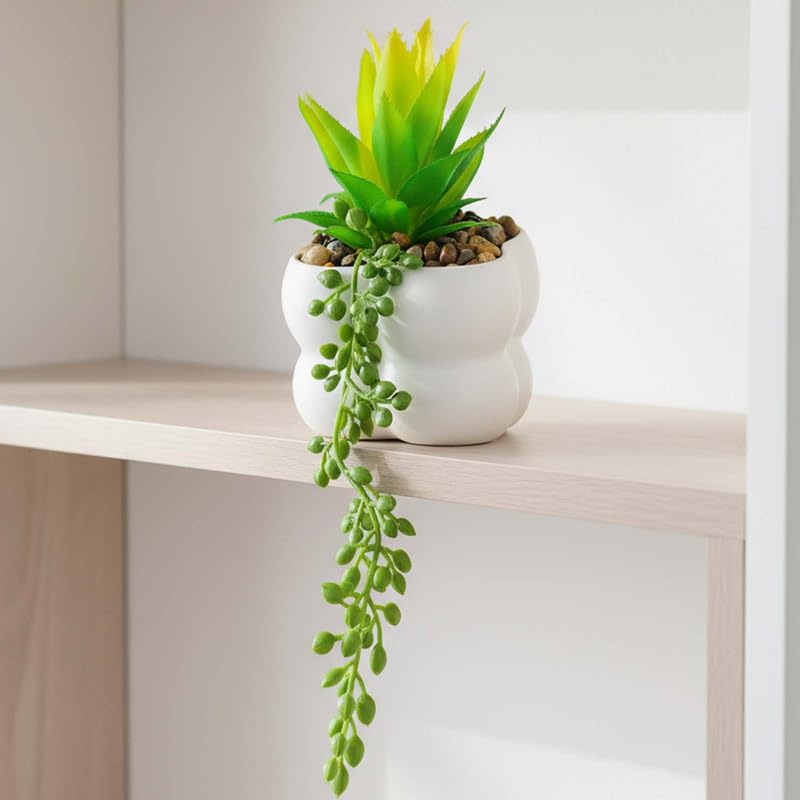 Go Hooked Artificial Plant with Plastic Pot 17cm | Decorative Succulent with Hanging Vine & Pebbles | Indoor Tabletop Plant for Home Décor, Office Desk, Living Room, Bedroom & Reception - Image 1