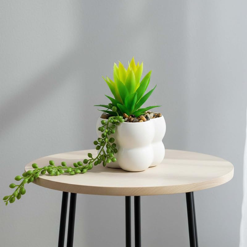 Go Hooked Artificial Plant with Plastic Pot 17cm | Decorative Succulent with Hanging Vine & Pebbles | Indoor Tabletop Plant for Home Décor, Office Desk, Living Room, Bedroom & Reception - Image 2