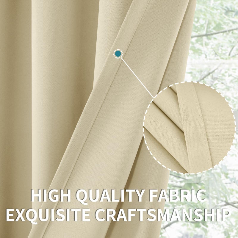 BGment Beige Blackout Curtains 40 Inches Long for Kitchen Window - Short Thermal Insulated Drapes with Rod Pocket Darkening Privacy for Basement Cafe Bedroom, 42 x 40 Inch, 2 Panels - Image 5
