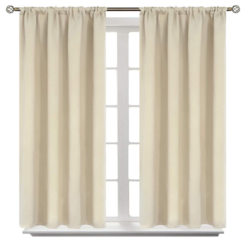 BGment Beige Blackout Curtains 40 Inches Long for Kitchen Window - Short Thermal Insulated Drapes with Rod Pocket Darkening Privacy for Basement Cafe Bedroom, 42 x 40 Inch, 2 Panels - Image 1