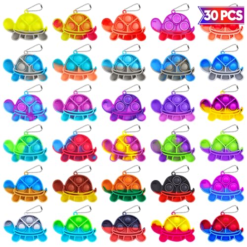 Genuvi Pop Fidget Toys Bulk Its Kids Party Favors 30 PCS Turtle Toys Mini Pop Keychain It Sensory Fidget Toy Pack Fidgets for Classroom Prizes for Kids Students Carnival Prizes Birthday Goodie Bag Stuffers - Image 1