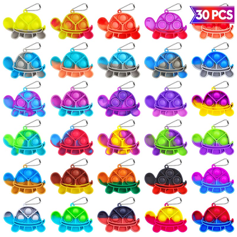 Genuvi Pop Fidget Toys Bulk Its Kids Party Favors 30 PCS Turtle Toys Mini Pop Keychain It Sensory Fidget Toy Pack Fidgets for Classroom Prizes for Kids Students Carnival Prizes Birthday Goodie Bag Stuffers - Image 3