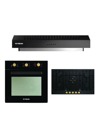 Set of Fresh Built-in Gas Hob, 5 Burners, 90 cm, Black - HAFR90CMBC1/BR, with Built-in Gas Oven, 60 cm, 56 L, Black - GEOFR60CMBG, with Built-in Hood, 90 cm, Black - Classic 90 - BL - pzsku/ZA0C09662DBAA7160DDA4Z/45/_/1740657667/9be542ca-2e10-4a94-b80f-633d008df048