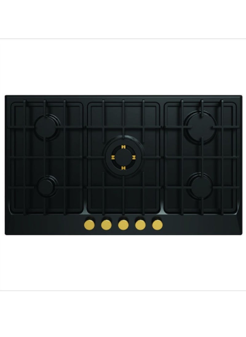 Set of Fresh Built-in Gas Hob, 5 Burners, 90 cm, Black - HAFR90CMBC1/BR, with Built-in Gas Oven, 60 cm, 56 L, Black - GEOFR60CMBG, with Built-in Hood, 90 cm, Black - Classic 90 - BL