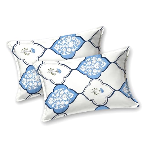 BLOCKS OF INDIA Hand Block Printed 200 TC Cotton King Size Bedsheet | MUGHAL Blue - Image 2