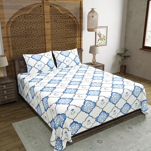 BLOCKS OF INDIA Hand Block Printed 200 TC Cotton King Size Bedsheet | MUGHAL Blue - Image 5