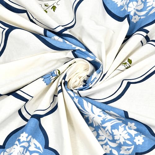 BLOCKS OF INDIA Hand Block Printed 200 TC Cotton King Size Bedsheet | MUGHAL Blue - Image 3