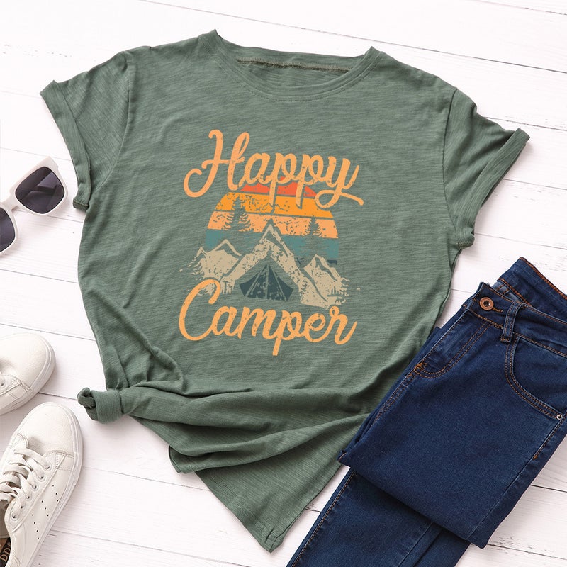 Cotton Spot Women's Loose Round Neck Short-sleeved T-shirt for Women HAPPY CAMPEN - Image 1