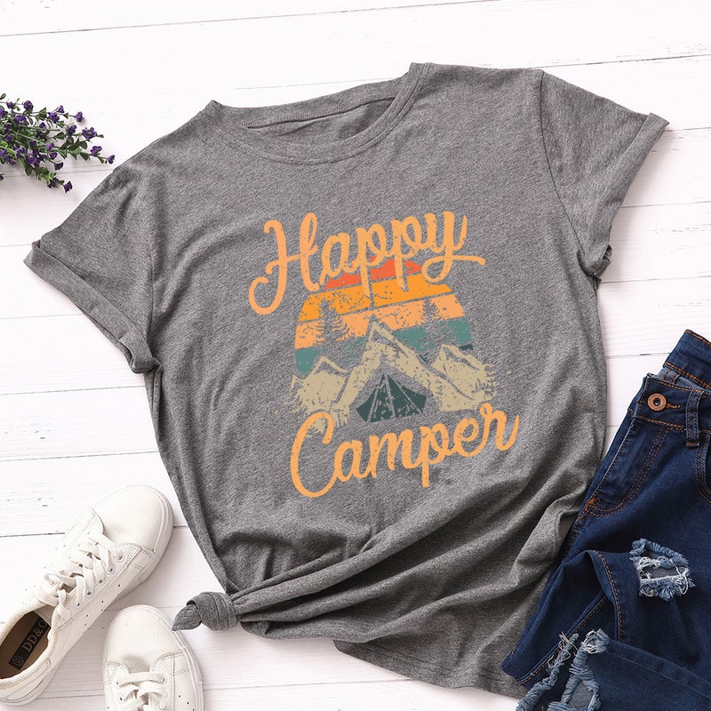 Cotton Spot Women's Loose Round Neck Short-sleeved T-shirt for Women HAPPY CAMPEN - Image 5