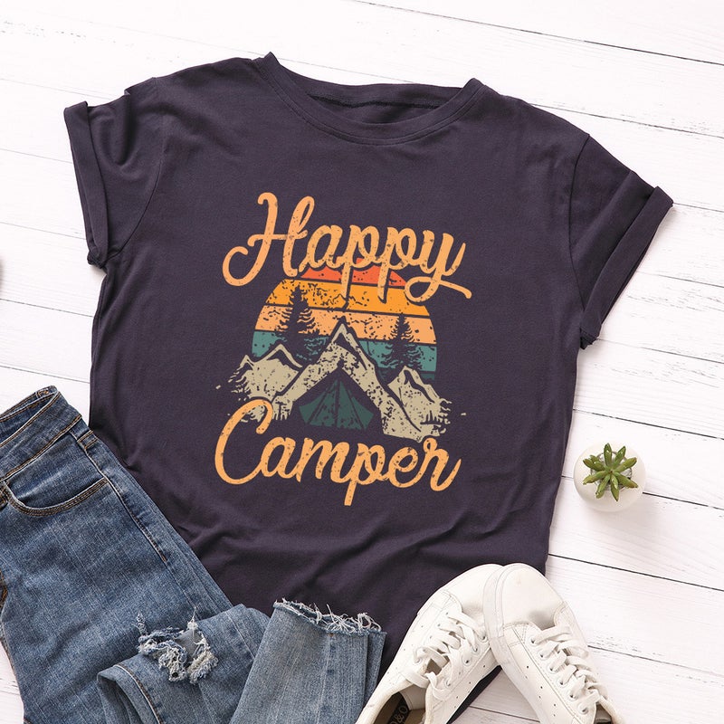 Cotton Spot Women's Loose Round Neck Short-sleeved T-shirt for Women HAPPY CAMPEN - Image 4