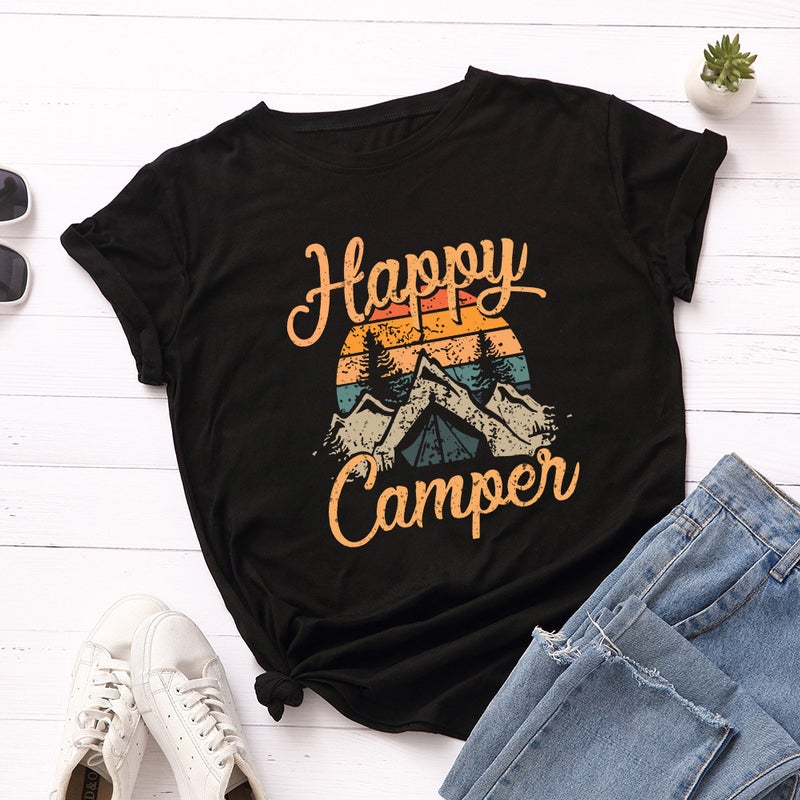 Cotton Spot Women's Loose Round Neck Short-sleeved T-shirt for Women HAPPY CAMPEN - Image 2