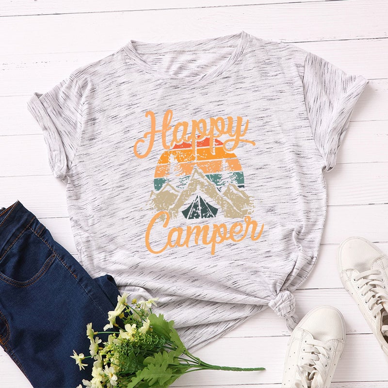 Cotton Spot Women's Loose Round Neck Short-sleeved T-shirt for Women HAPPY CAMPEN - Image 3