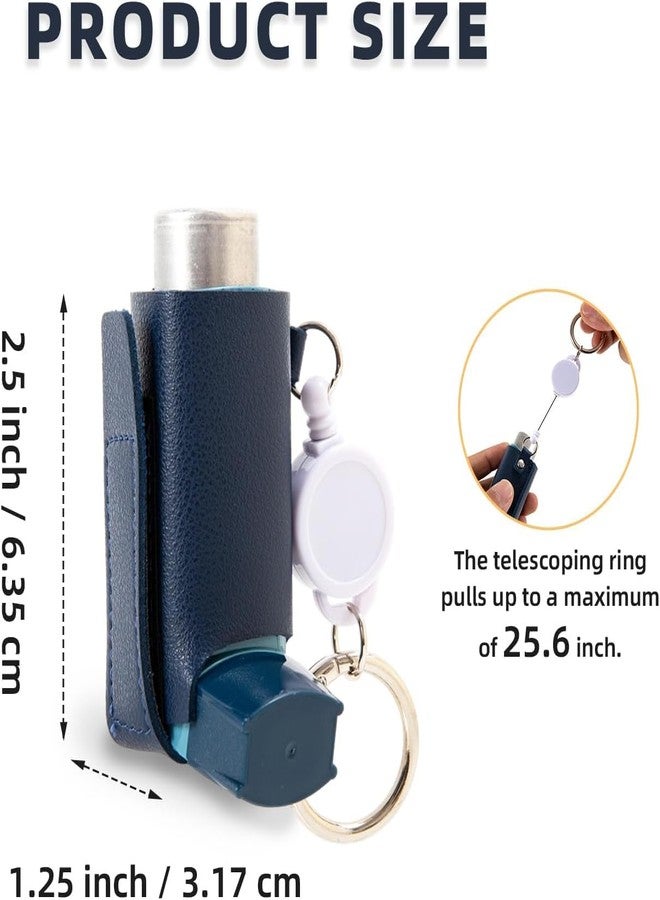 CHYDST Asthma Inhaler Holder Keychain, Lightweight PU Leather Inhaler Case Keychain & Portable Inhaler Holder (Polyester, Blue - Image 3