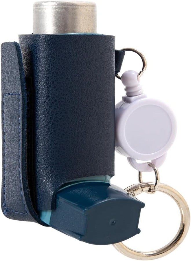 CHYDST Asthma Inhaler Holder Keychain, Lightweight PU Leather Inhaler Case Keychain & Portable Inhaler Holder (Polyester, Blue - Image 1