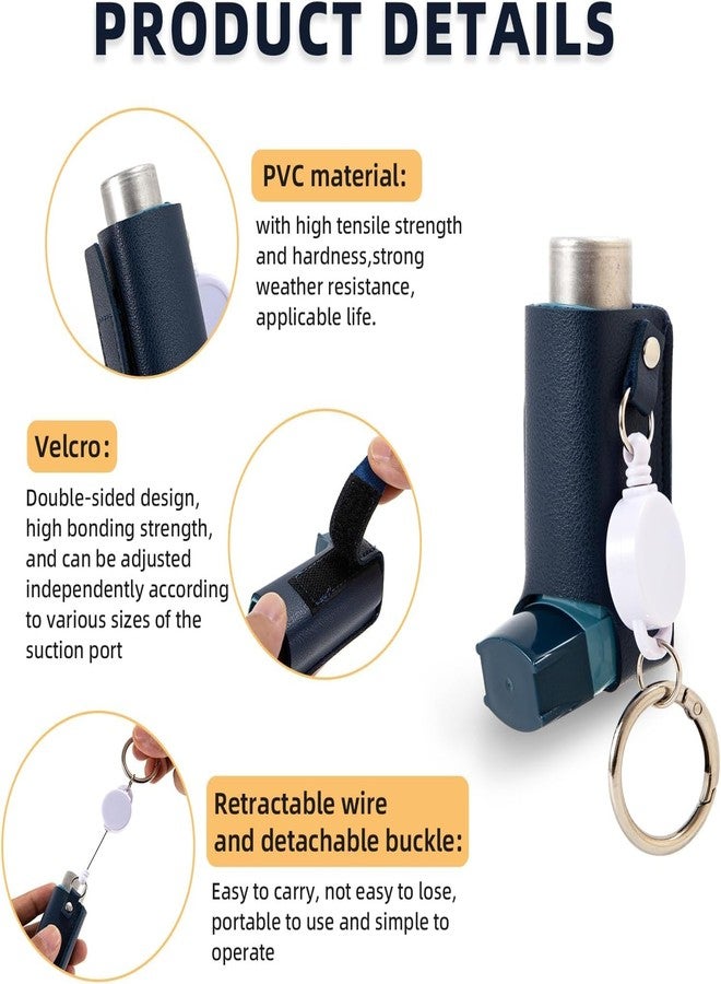 CHYDST Asthma Inhaler Holder Keychain, Lightweight PU Leather Inhaler Case Keychain & Portable Inhaler Holder (Polyester, Blue - Image 2
