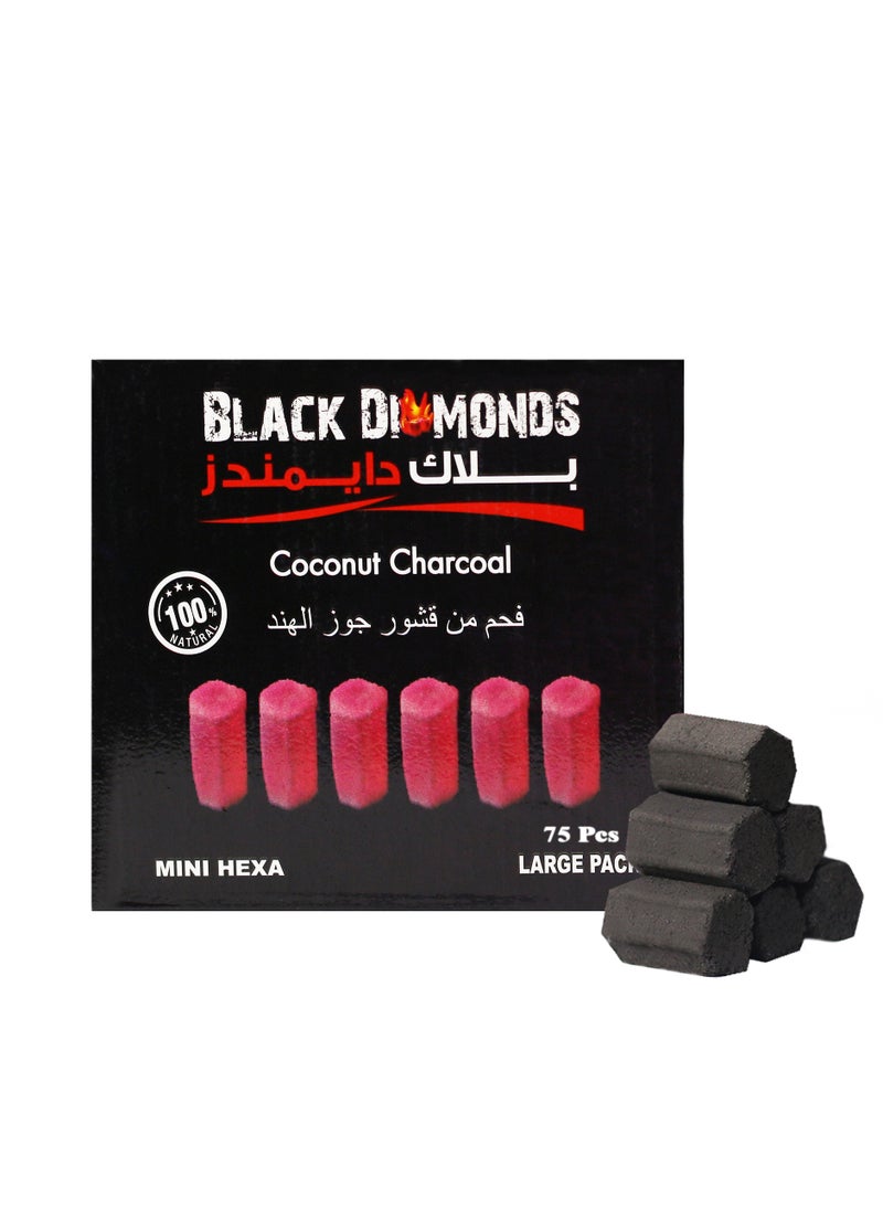 BLACK DIAMONDS Premium Coconut Shell Charcoal Mini Hexa Shape 75 Piece/Bakhoor Charcoal 1 KG  - Image 1