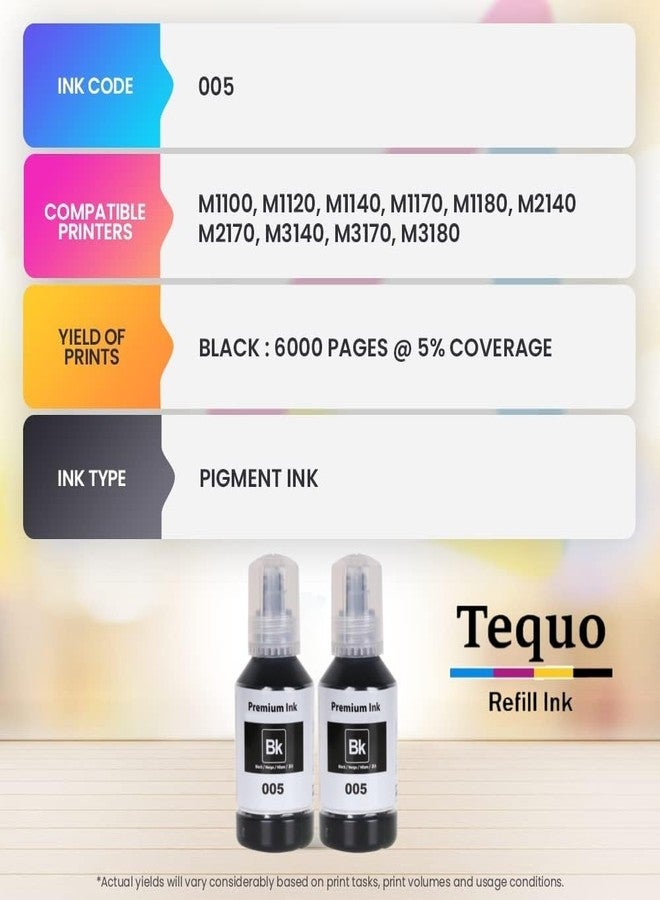 حبر Tequo 005 متوافق مع طابعات إبسون: M3140، M3170، M1120، M1140، M1180، M2140، M1140 / M1170 / M1180 أسود - عبوة مزدوجة من زجاجات الحبر، سعة كل زجاجة 120 مل - Image 2