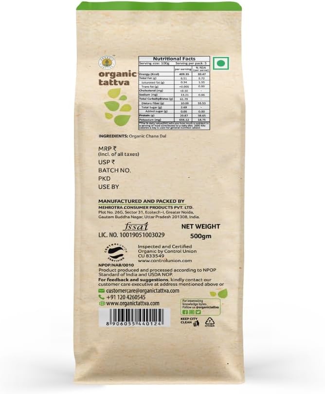 Organic Tattva Organic Chana Dal 500g - Certified Organic, Gluten-Free, Rich in Protein - Image 3