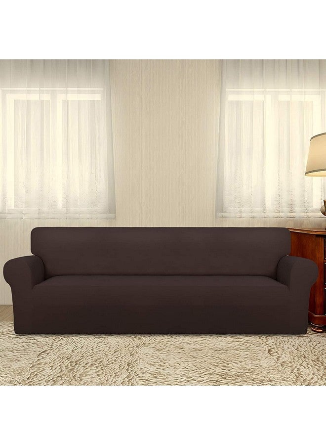 لوكزر غطاء أريكة لوكزر العالمي المكون من 4 مقاعد مع 2 كيس وسادة 140 جرام لكل متر مربع، غطاء مرن كبير لحماية الأريكة قابل للتمدد (بني سادة/230-300 سم) SC-031-04 - Image 1