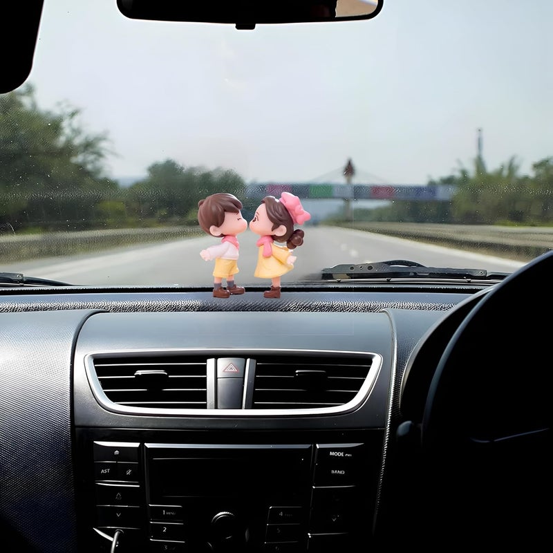DETACHI Car Dashboard Toys Cute Couple Car Ornament for Car Decoration, Ideal Gift for Car Lovers, Durable Car Interior Accessories, with 4 Resin Adhesive Stickers, (Pink) Good ventilation - Image 1