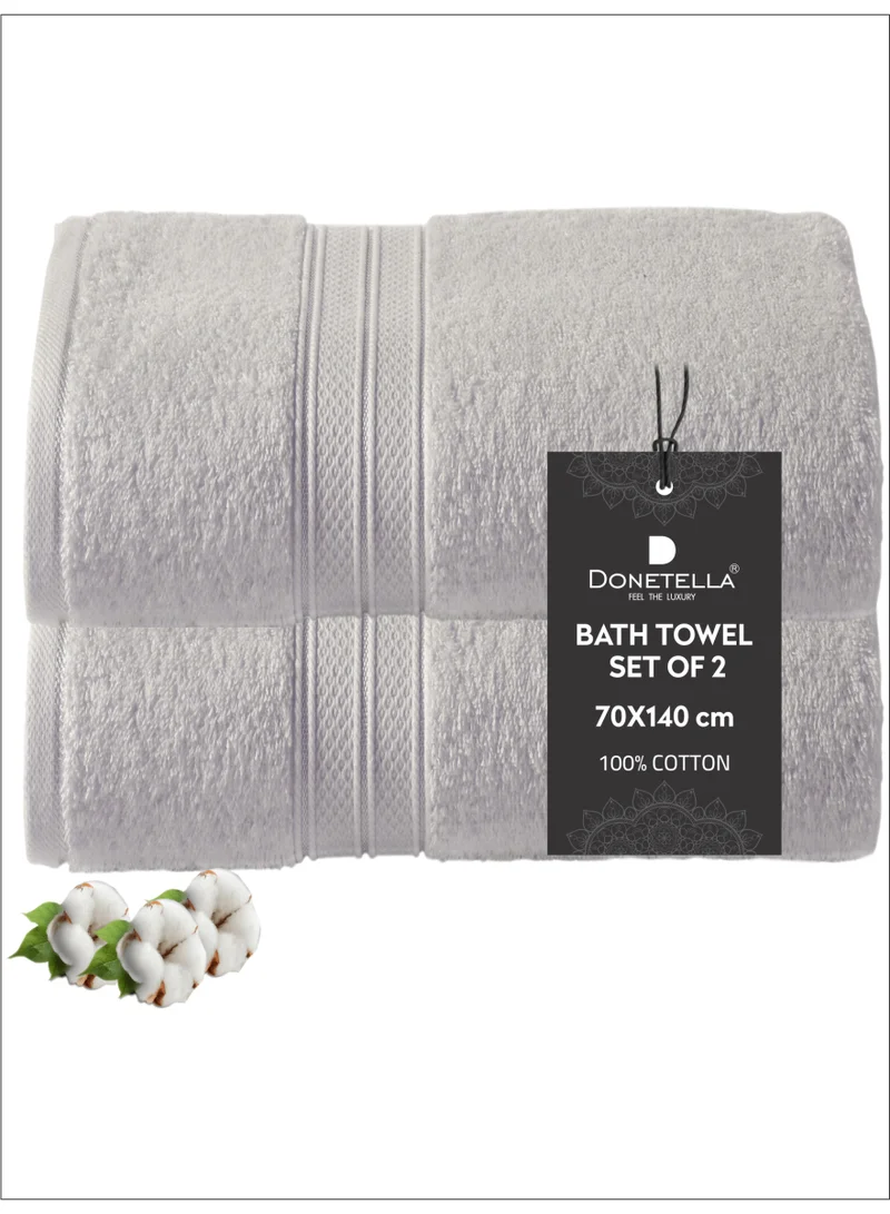 Donetella Premium 100 % Combed Cotton 2-Pcs Bath Towel Set (70 X 140 CM) 600 GSM Large Towel, Highly Absorbent, Quick Dry,Best Towel for Bathroom, Spa And Hotel,White