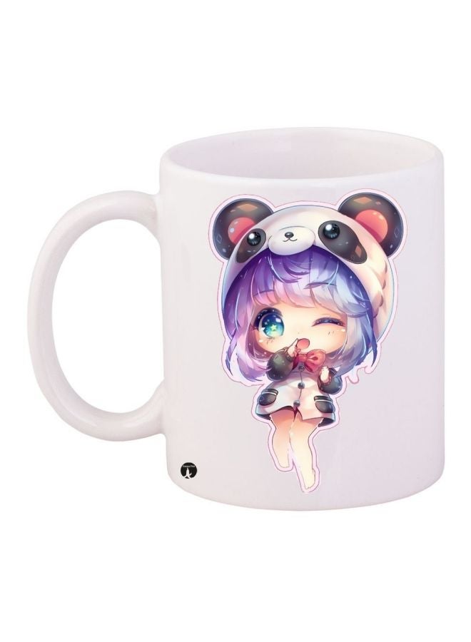 RYN Panda Girl Printed Coffee Mug White/Purple/Beige 11ounce