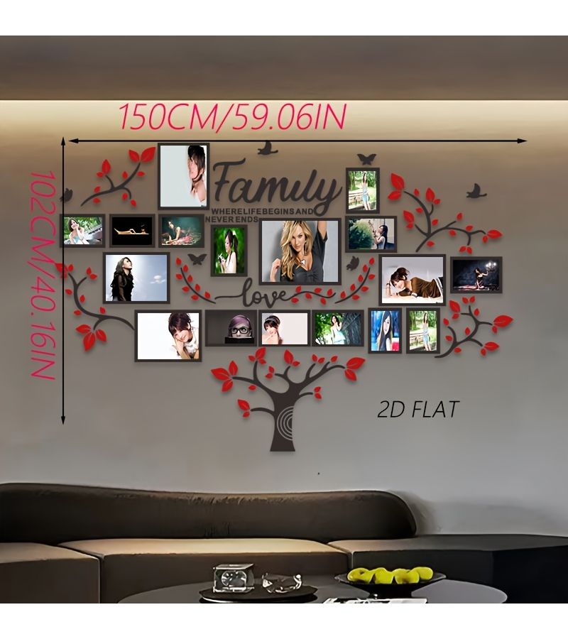 1 Set Creative Photo Frame Combination Photo Tree Black Red 59 06 40 16 Inch Self Adhesive No Drilling 2D Flat DIY Wall Stickers Wall Decoration for Living Room Bedroom - Image 3