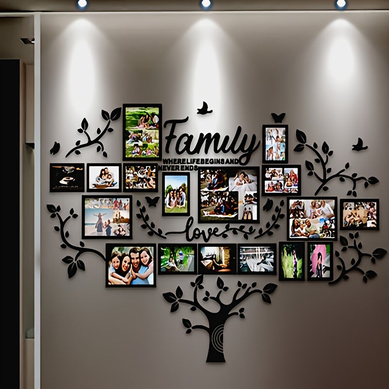 1 Set Creative Photo Frame Combination Photo Tree Black Red 59 06 40 16 Inch Self Adhesive No Drilling 2D Flat DIY Wall Stickers Wall Decoration for Living Room Bedroom - Image 4