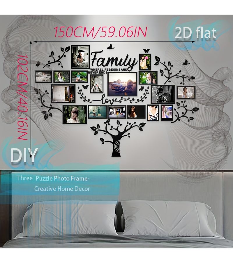 1 Set Creative Photo Frame Combination Photo Tree Black Red 59 06 40 16 Inch Self Adhesive No Drilling 2D Flat DIY Wall Stickers Wall Decoration for Living Room Bedroom - Image 2