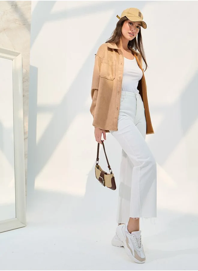 Styli Oversized Drop Shoulder Jacket With Button Closure