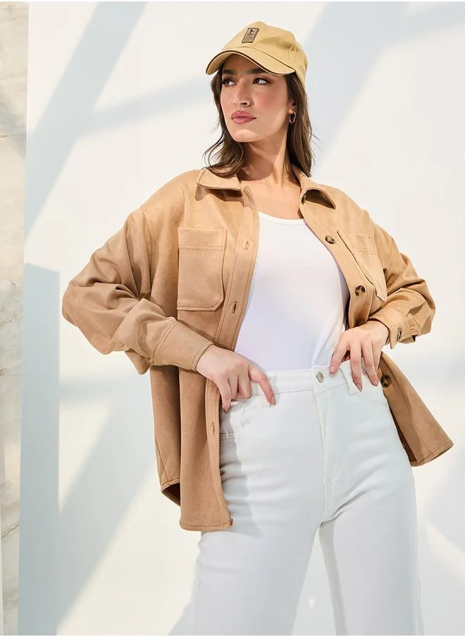 Styli Oversized Drop Shoulder Jacket With Button Closure