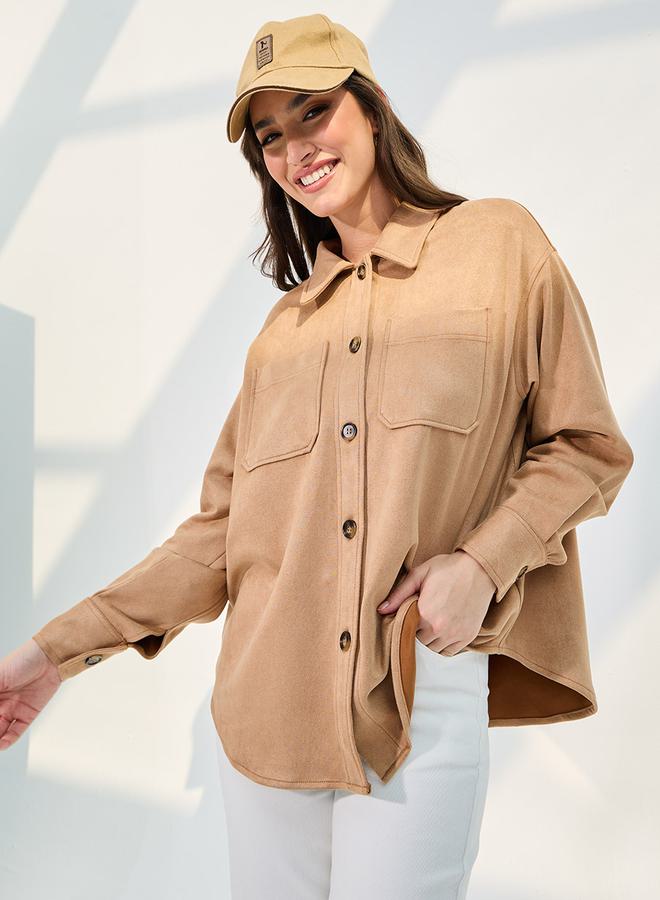 Styli Oversized Drop Shoulder Jacket With Button Closure  - Image 3