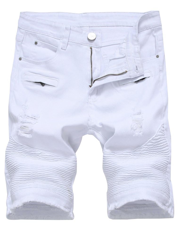 PASOK Men's Casual Denim Shorts Classic Fit Vintage Summer Cotton Jeans Shorts White 36