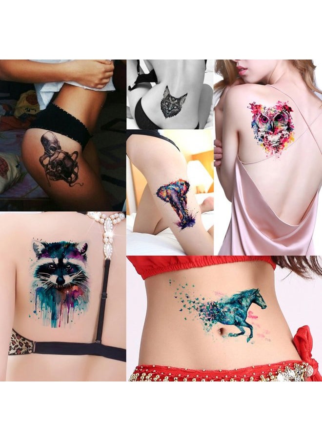 Glaryyears - Glaryyears Watercolor Animal Temporary Tattoos for Women Adults, 5 Pack Large Big Fake Creative Tattoo Stickers, Perfectly on Body, Rock Art, Tumblers, Smooth Surfaces - Image 1