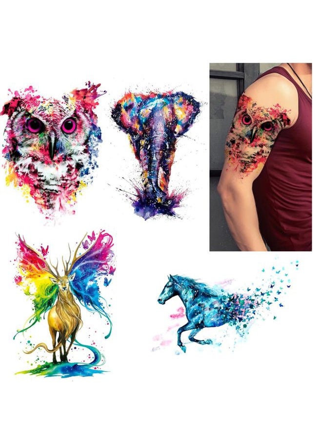Glaryyears - Glaryyears Watercolor Animal Temporary Tattoos for Women Adults, 5 Pack Large Big Fake Creative Tattoo Stickers, Perfectly on Body, Rock Art, Tumblers, Smooth Surfaces - Image 1