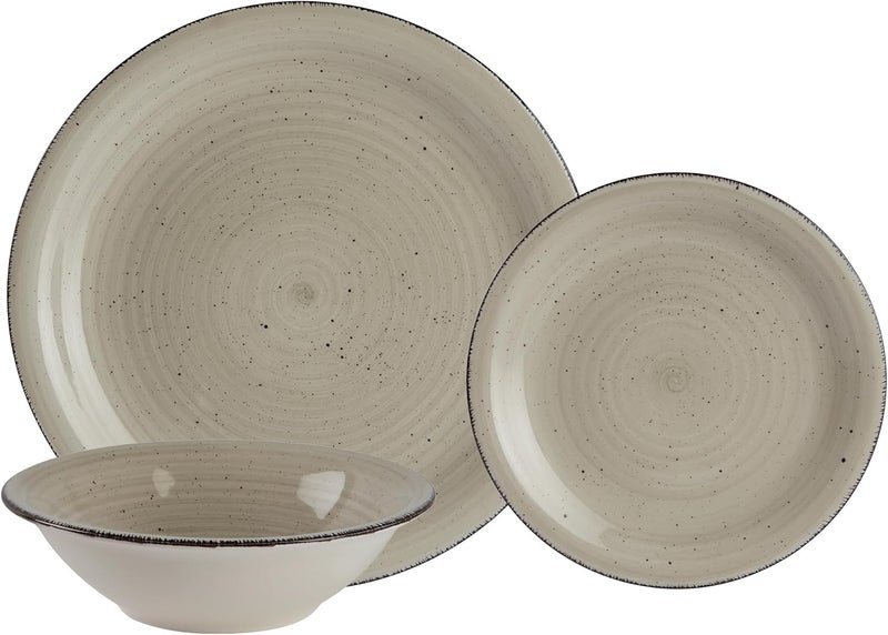 Safdie طقم أطباق عشاء من الخزف لـ 4 أشخاص أطباق وأوعية آمنة للاستخدام في الميكروويف أطباق مطبخ باللون الكريمي والرمادي - Image 1