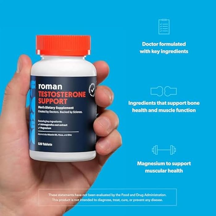 Roman دعم التستوستيرون للرجال | مكمل غذائي يومي مع الأشواغاندا لدعم مستويات التستوستيرون الصحية والمغنيسيوم لتعزيز صحة العضلات | (120 قرص) - Image 3