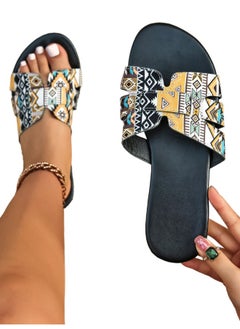 Rup Art Women’s Colorful Plaid Decor Sandal Vacation Summer Beach Slides Coloured Summer Sandals Slippers Women Large Flat Bottom Beach Sandals  - Image 1