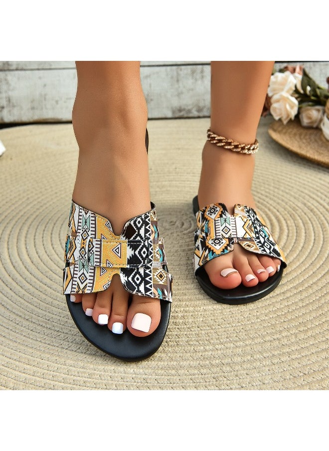 Rup Art Women’s Colorful Plaid Decor Sandal Vacation Summer Beach Slides Coloured Summer Sandals Slippers Women Large Flat Bottom Beach Sandals  - Image 4