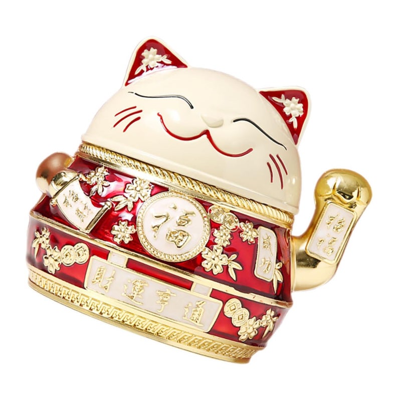Lucky Cat Decorative Ashtray with Lid and Ash Feature for Home Office Tabletop - Image 2