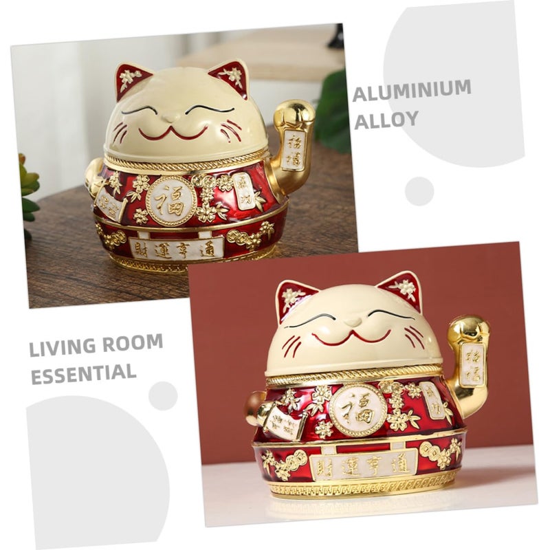 Lucky Cat Decorative Ashtray with Lid and Ash Feature for Home Office Tabletop - Image 4