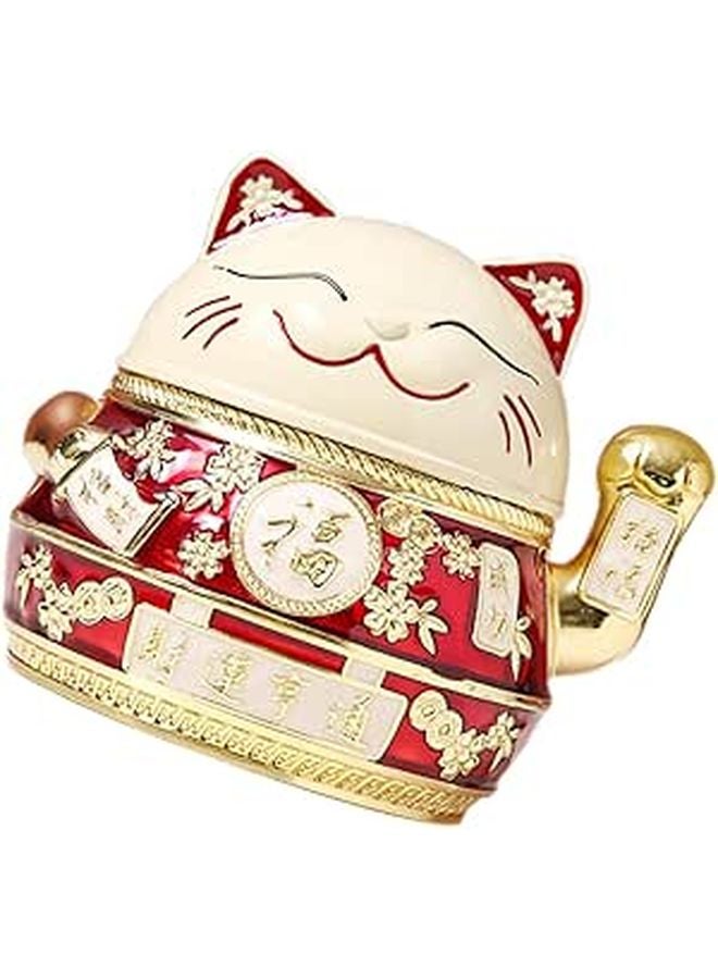 Lucky Cat Decorative Ashtray with Lid and Ash Feature for Home Office Tabletop - Image 1