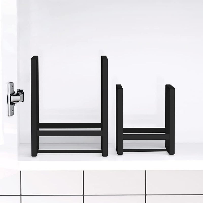MINGFANITY 4PCS Plate Holders Organizer Metal Dish Storage Dying Display Rack for Cabinet Counter and Cupboard  Black 2 Small and 2 Large - Image 4
