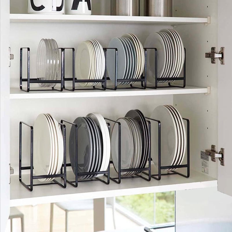 MINGFANITY 4PCS Plate Holders Organizer Metal Dish Storage Dying Display Rack for Cabinet Counter and Cupboard  Black 2 Small and 2 Large - Image 3